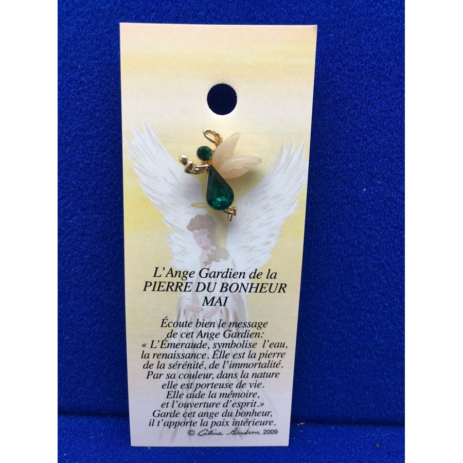 Lapel Pin Poem, Gardian Angel pierre du bonheur Mai, French