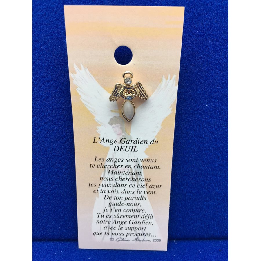 Lapel Pin Poem, Gardian Angel Funeral deuil, French / ea