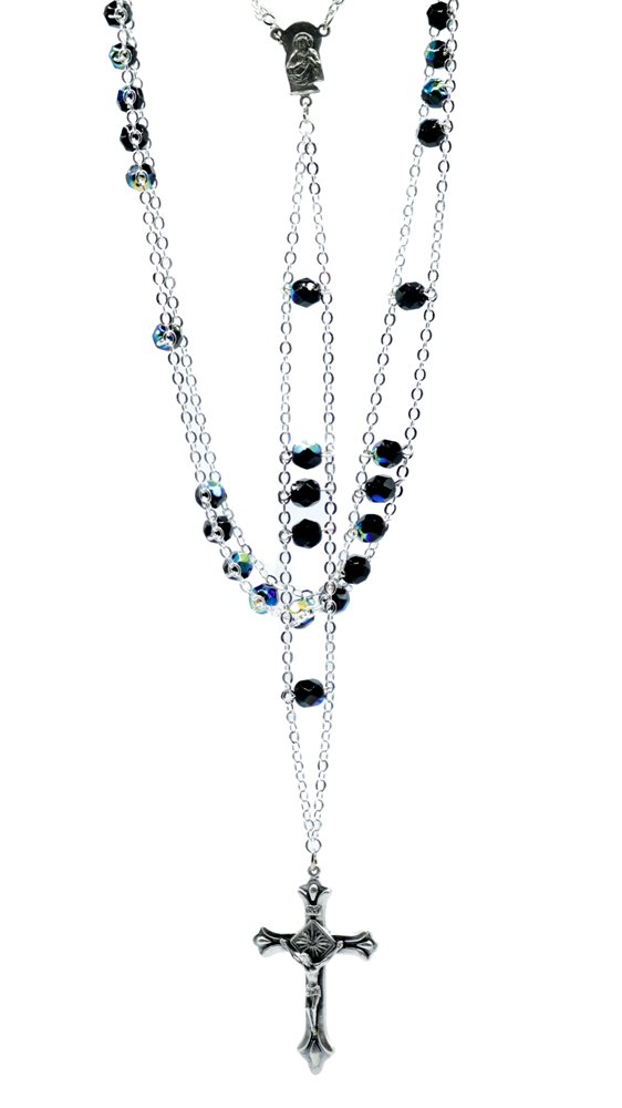 GLASS AB LADDER ROSARY, 20" BLACK