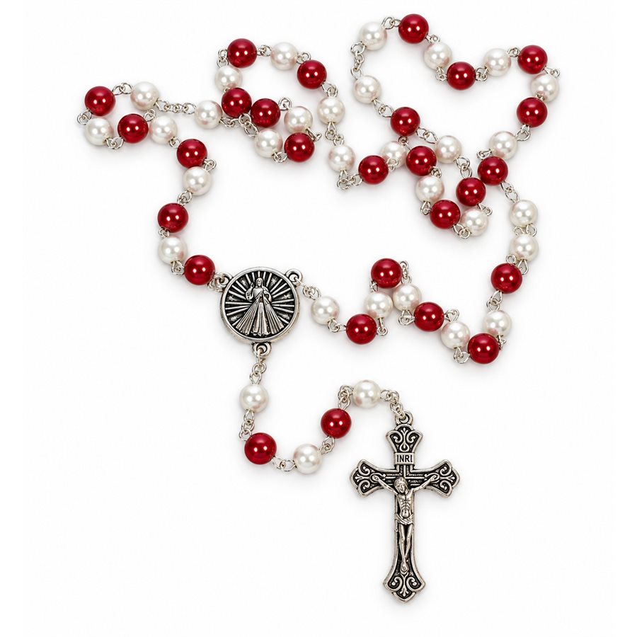 Chapelet, grains verre 7 mm, médaille Christ miséricordieux