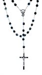 Chapelet, gr. 6 mm, verre noir, croix arg., 46 cm