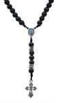 Chapelet,corde, grains 8 mm perles satin, croix ,33 cm