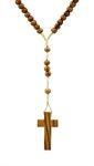 Chapelet, perles 06 mm en bois d'olivier, sur corde, croix