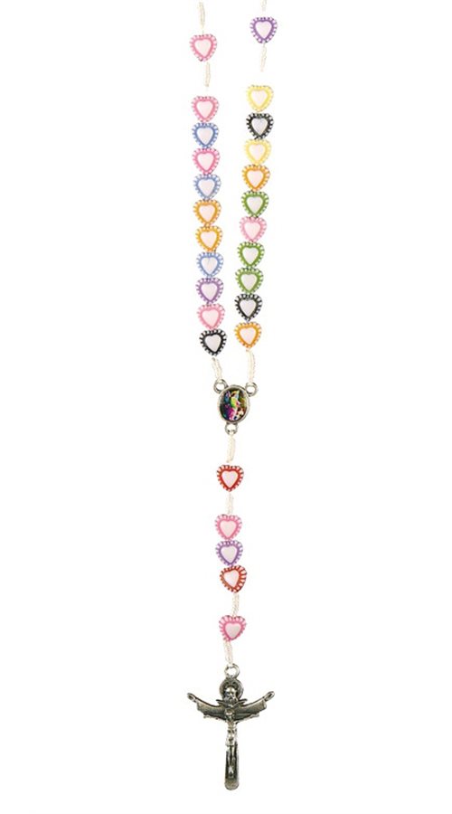 Rosary w / Multicolored Heart Beads, S-F Cross