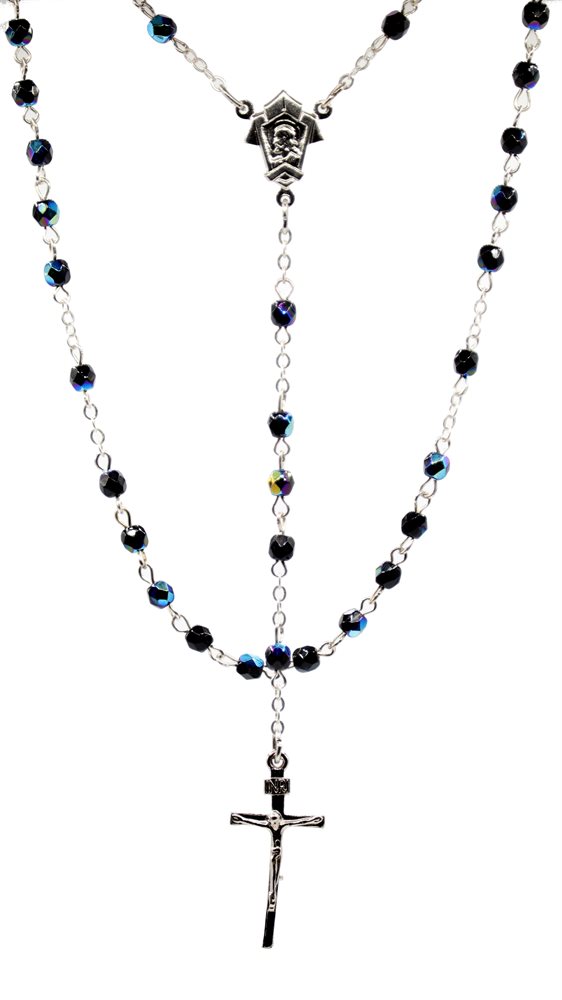 Rosary, 4 mm Black Glass Beads, 14½"