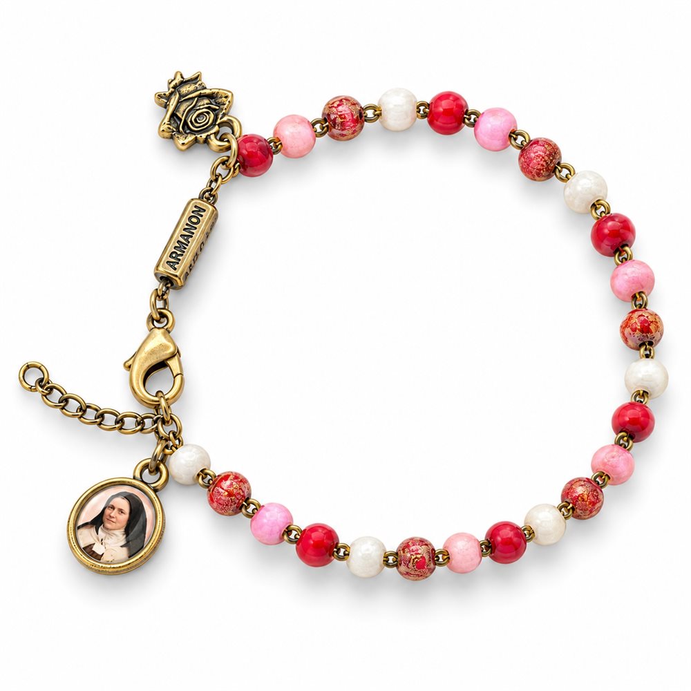 Saint Teresa Decade Rosary, 4 mm Rose wooden Beads, chain