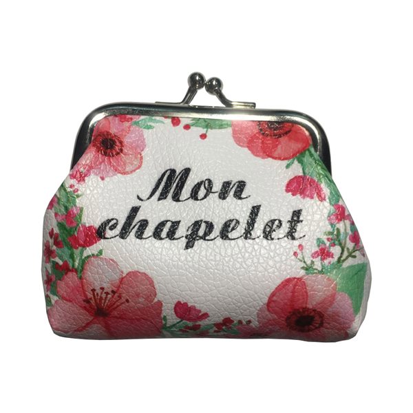 Porte-monnaie, chapelet, tissu floral, 10 cm, Français