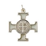 Croix Saint Benoît émail fluorescent  /  argent, 4 cm