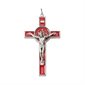Croix, métal argenté et émail rouge, 7,5 cm