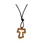 Olive Wood Tao Cross Pendentif, Brown String, 13"