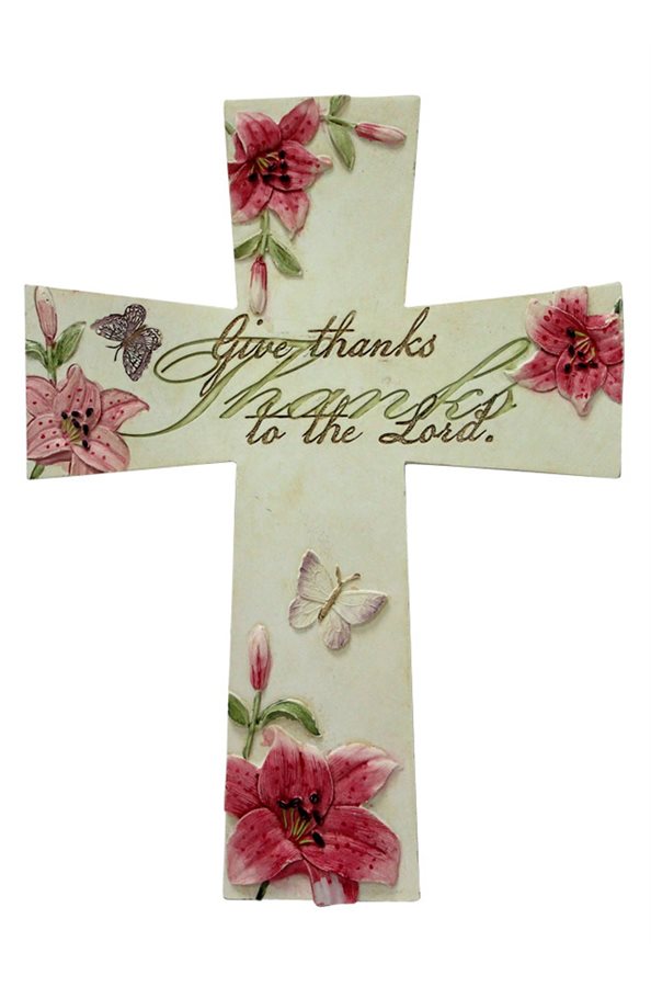 Crucifix « Give Thanks To The Lord », résine, Anglais