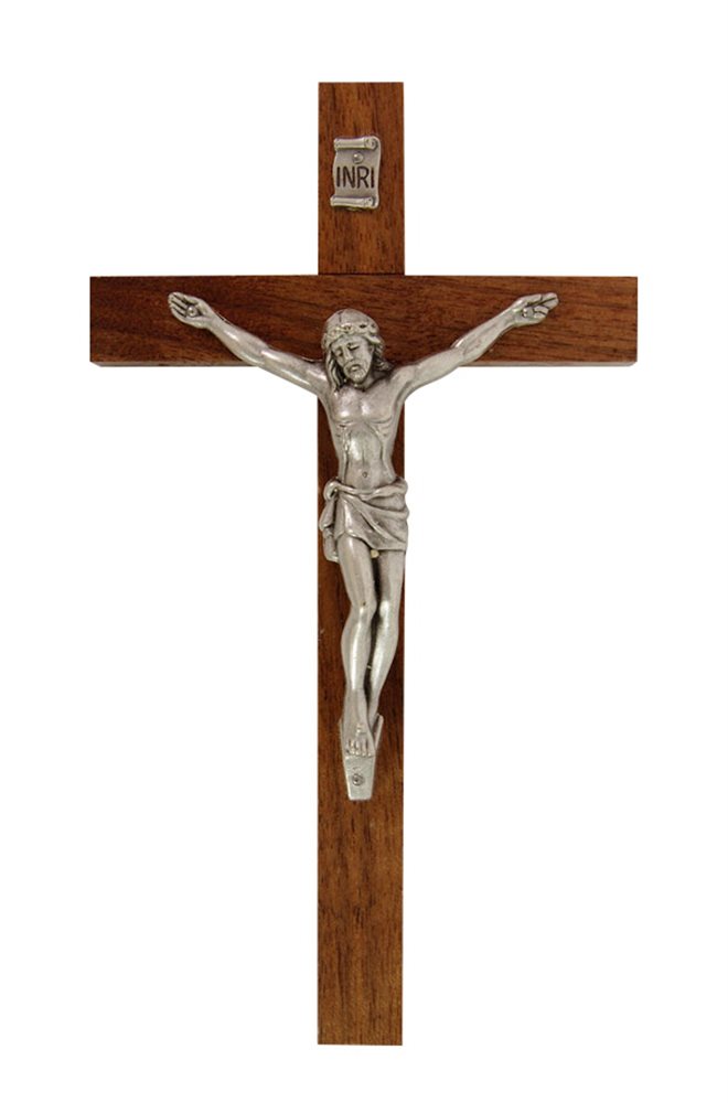 Crucifix en bois, corpus argenté, 15,2 cm