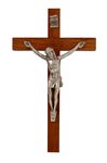 Croix en bois brun foncé, corpus argent, 12,7 cm
