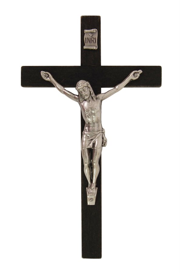 Crucifix en bois noir, corpus argenté, 12,7 cm