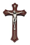 Crucifix en bois noyer et metal argenté 12 x 20 cm