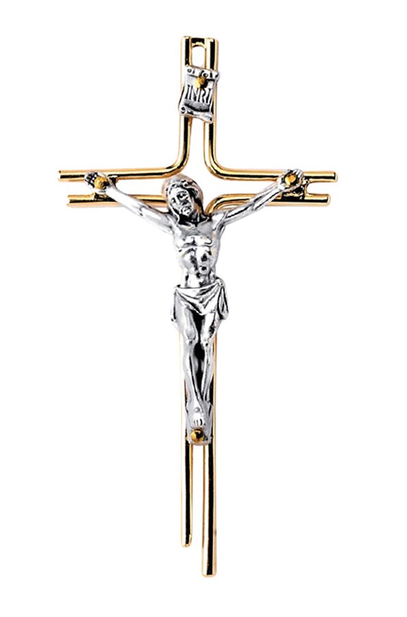 Crucifix doré, corpus argent, 10 cm