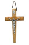 Crucifix argent sur croix de bois, 12,4 cm