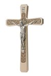 Crucifix, bois décoré, corpus argenté, 20 cm