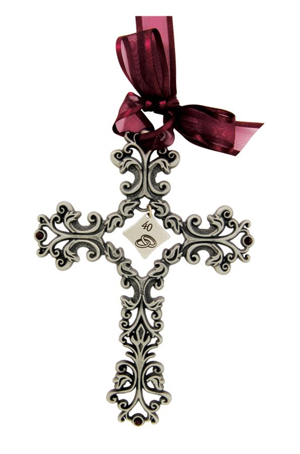 Croix 40e anniv. mariage en étain, 13 cm