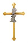 Two-Tone Metal Cross for Boy w /  Blue Stones, 8"