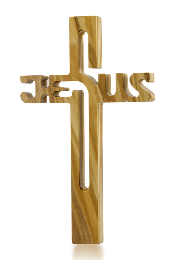 Crucifix en bois d'olivier "Jesus" avec attache, 20 cm