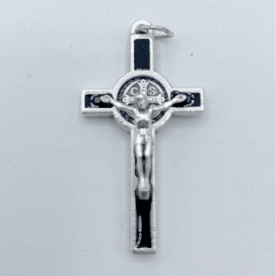 Croix Saint Benoit 3,5 cm argenté / email noir