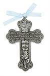 Pewter Cross for Baby Boy, Blue Ribbon, 3½", English  /  ea