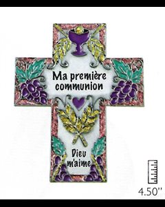 Croix de Communion, époxy coloré, étain, 11 cm, Français