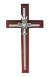Crucifix argenté "RCIA" bois teinté cerisier,18 cm