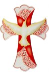 Confirmation cross, porcelain effect and lace, 5½"