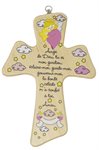 Croix baptême bois fille, Ange de Dieu, 22 cm, Français