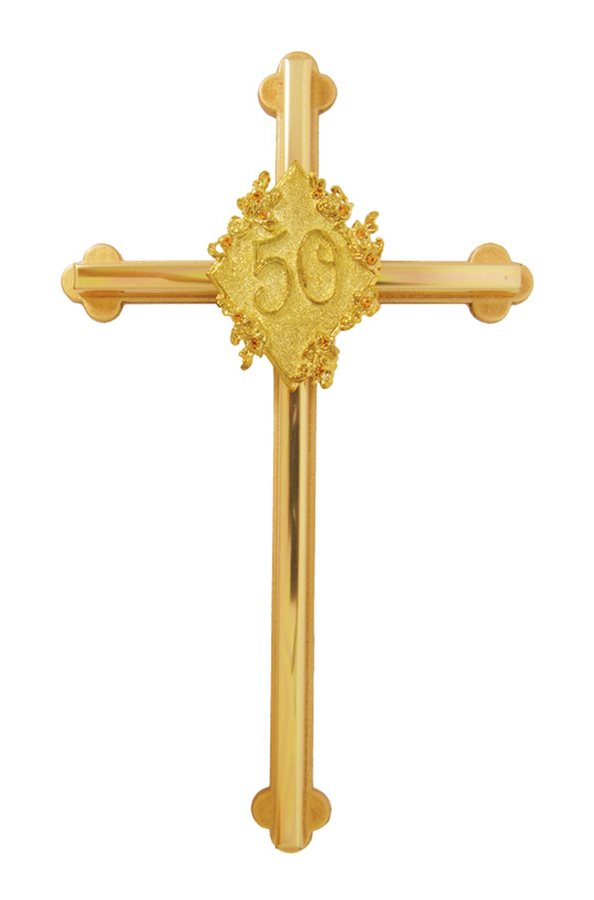 Croix de 50e anniversaire, en métal doré, 20 cm