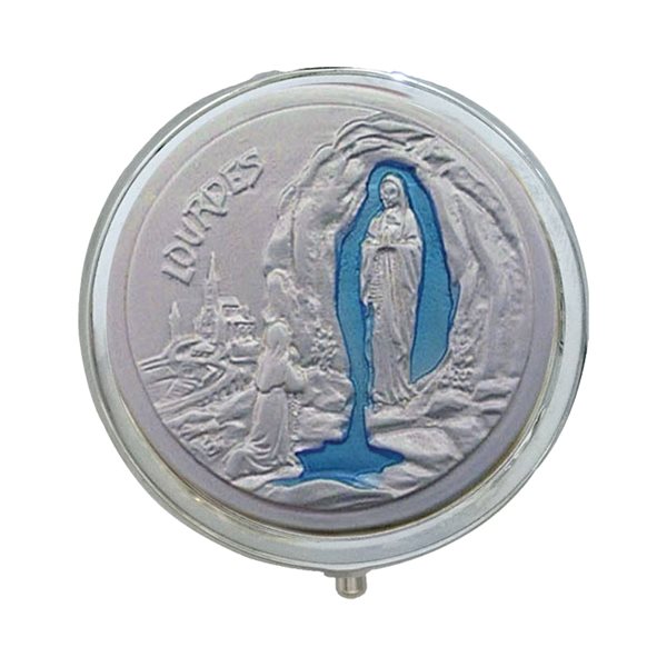 Silver Metallic Pyx, ''Lourdes'' Picture, 1.8"