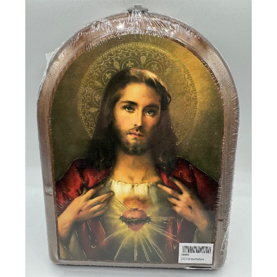 Plaque en bois, Sacré Coeur Jésus, 16.5 x 22 cm