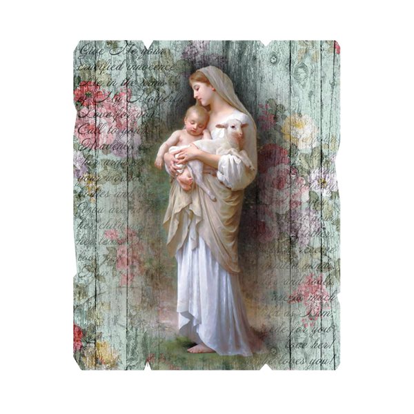 Plaque Vierge & Enfant, sur bois 8 mm, 19 x 2