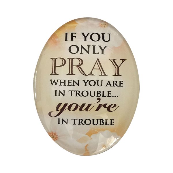 'Pray'' Oval-Shaped Glass Magnet, 2.5 x 1.85", English