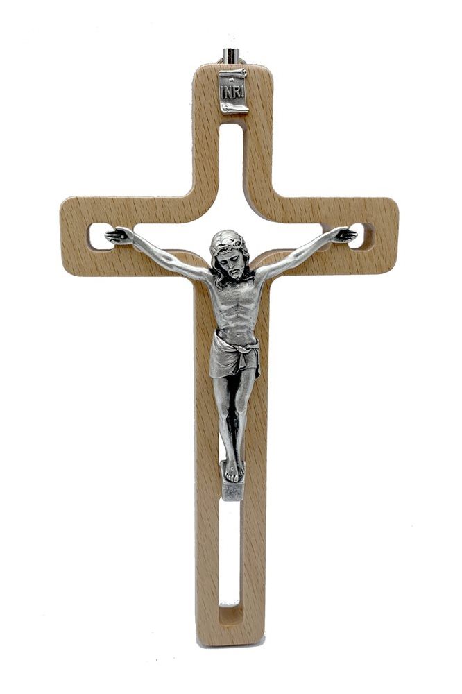 Crucifix en bois et corpus metal argenté 8'' (20 cm)