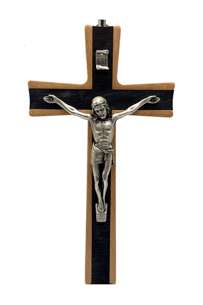 Wood Crucifix and Silver metal Corpus 8'' (20 cm)