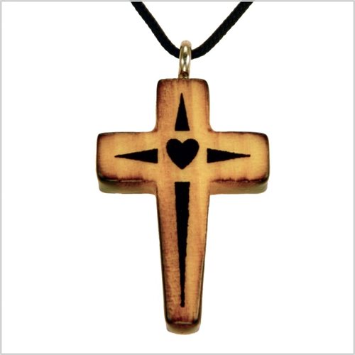 Varnished Pine Wood Cross & Rope Pendant, 1 3 / 8" (3.5 cm)