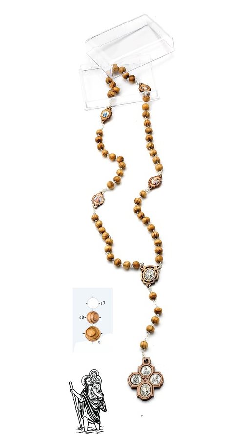 Boxed, 8 mm wooden beads, scapular rosary