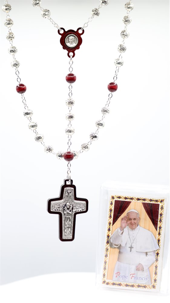 Boxed, 6 mm beads rosary, Pope cross