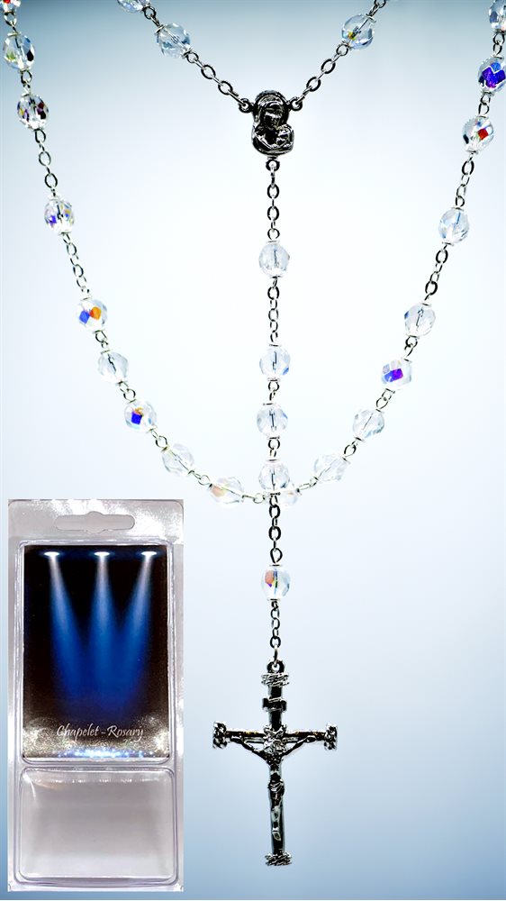 Boxed Rosary, 4 mm Crystal Glass Beads, 17"