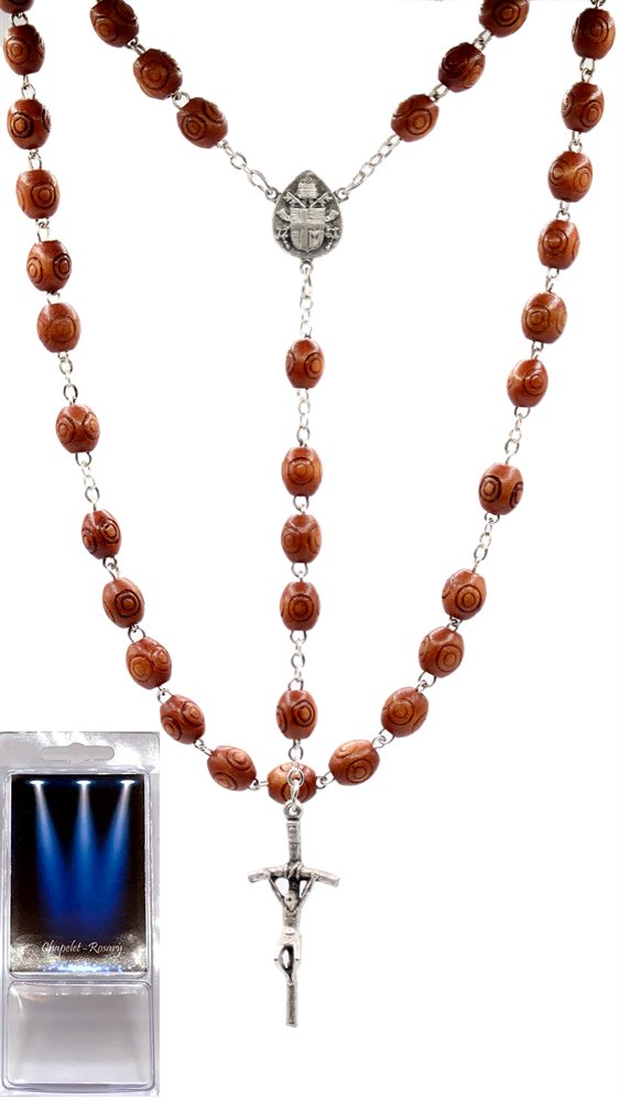 Boxed Rosary, 7 mm Brown Wooden Beads, 18"