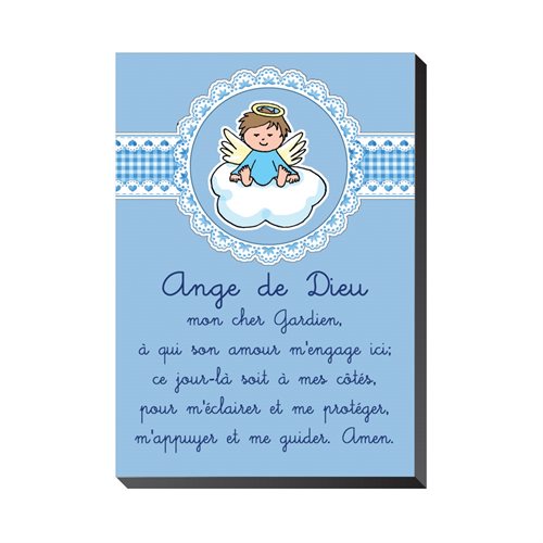 Plaque Baptême "Ange de Dieu" bleu, bois, 10x14 cm, Français