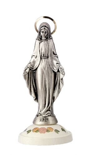 Statuette arg., Immaculée, déco. rose blanche,11cm
