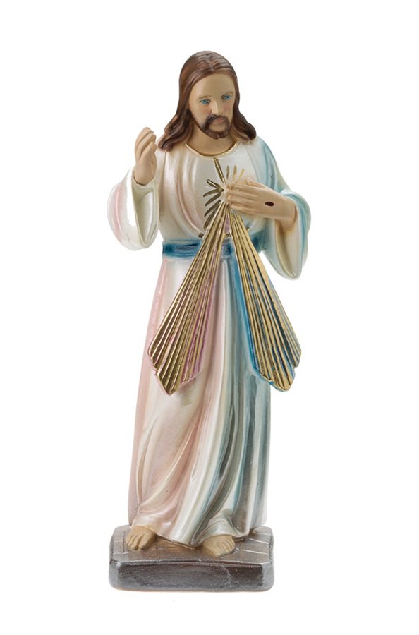 Statue Jésus Miséricordieux, plâtre coloré et nacré, 20.3 cm