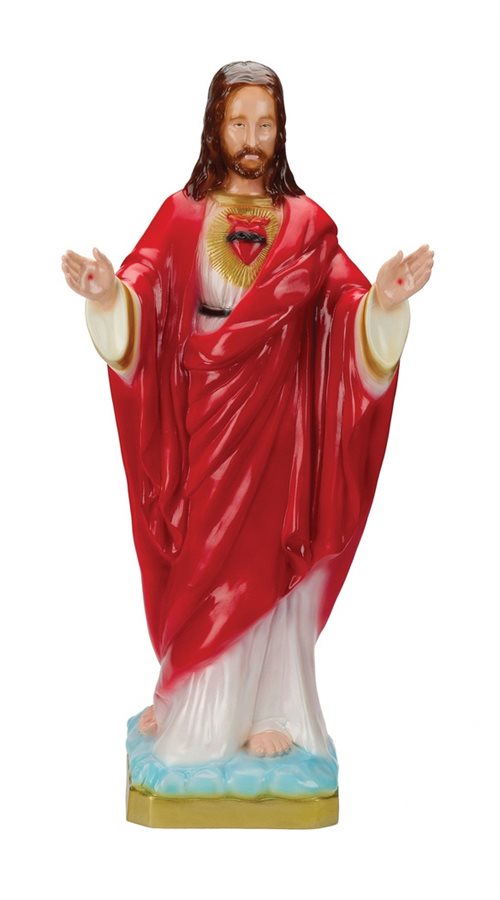 Statue Sacré-Coeur-Jésus bénissant, vinyle coloré, 61 cm