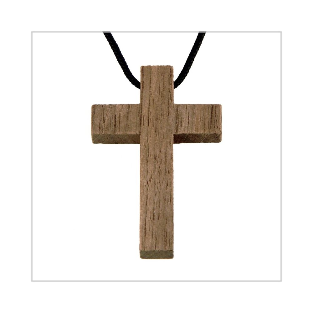 Pendentif croix & corde en noyer naturel, 1.5" (3.8 cm)