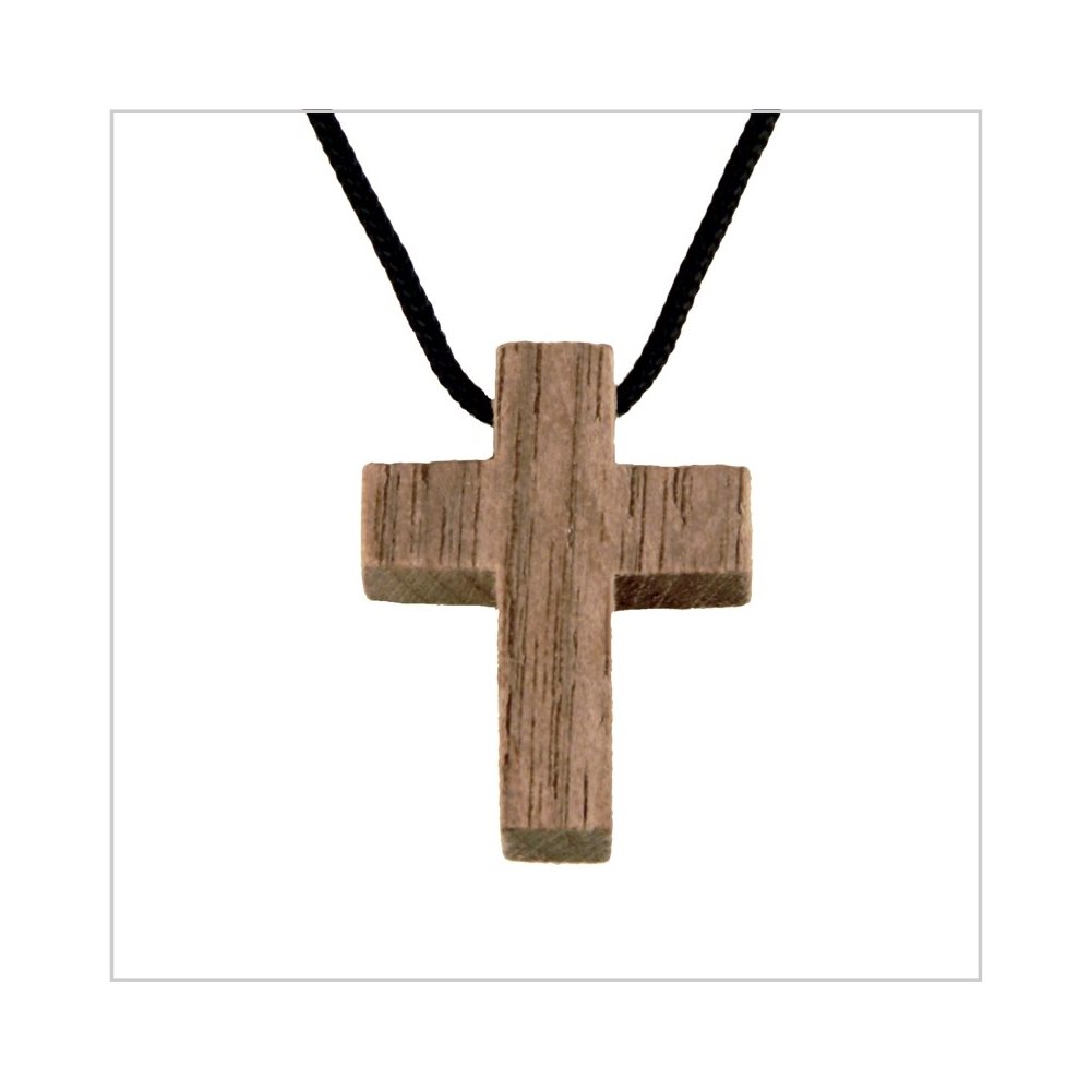 Pendentif croix & corde en noyer naturel, 1" (2.5 cm)