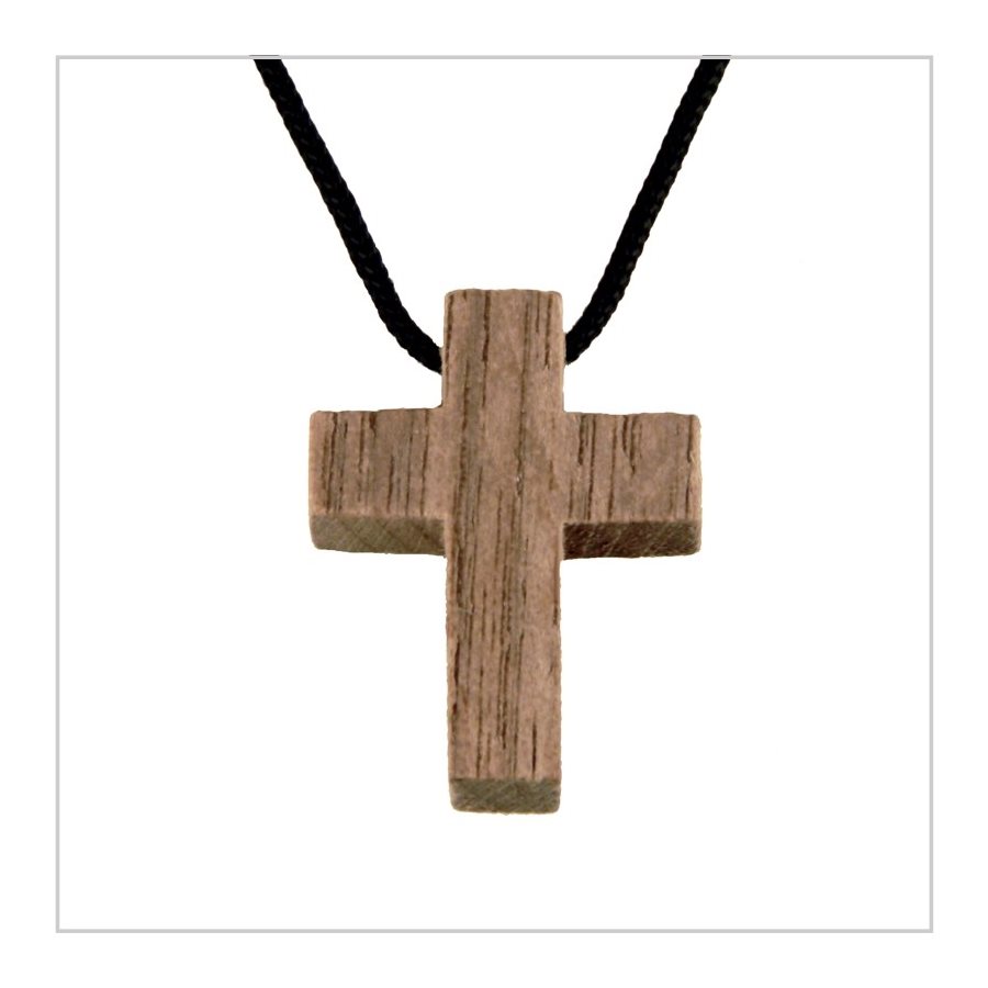 Natural Walnut Wood Cross and Rope, 1" (2.5 cm)